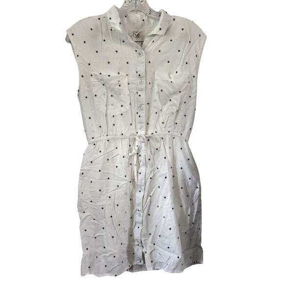 Japna White Blue Stars lined Sleeveless Button Down Shirt Dress Size Medium - Picture 1 of 7